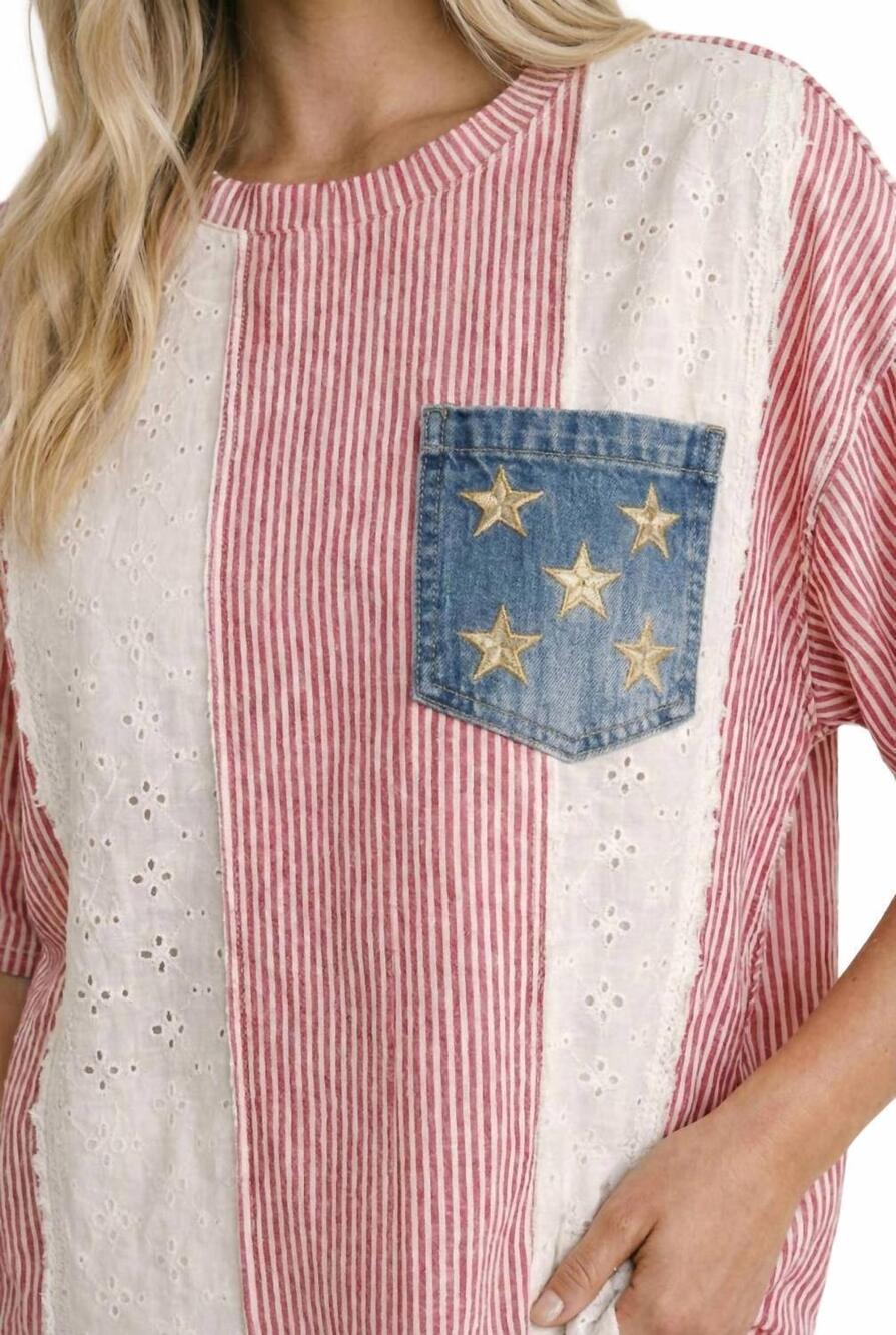 NEW KORI americana patriotic top in red-and-white striped - Picture 4 of 5